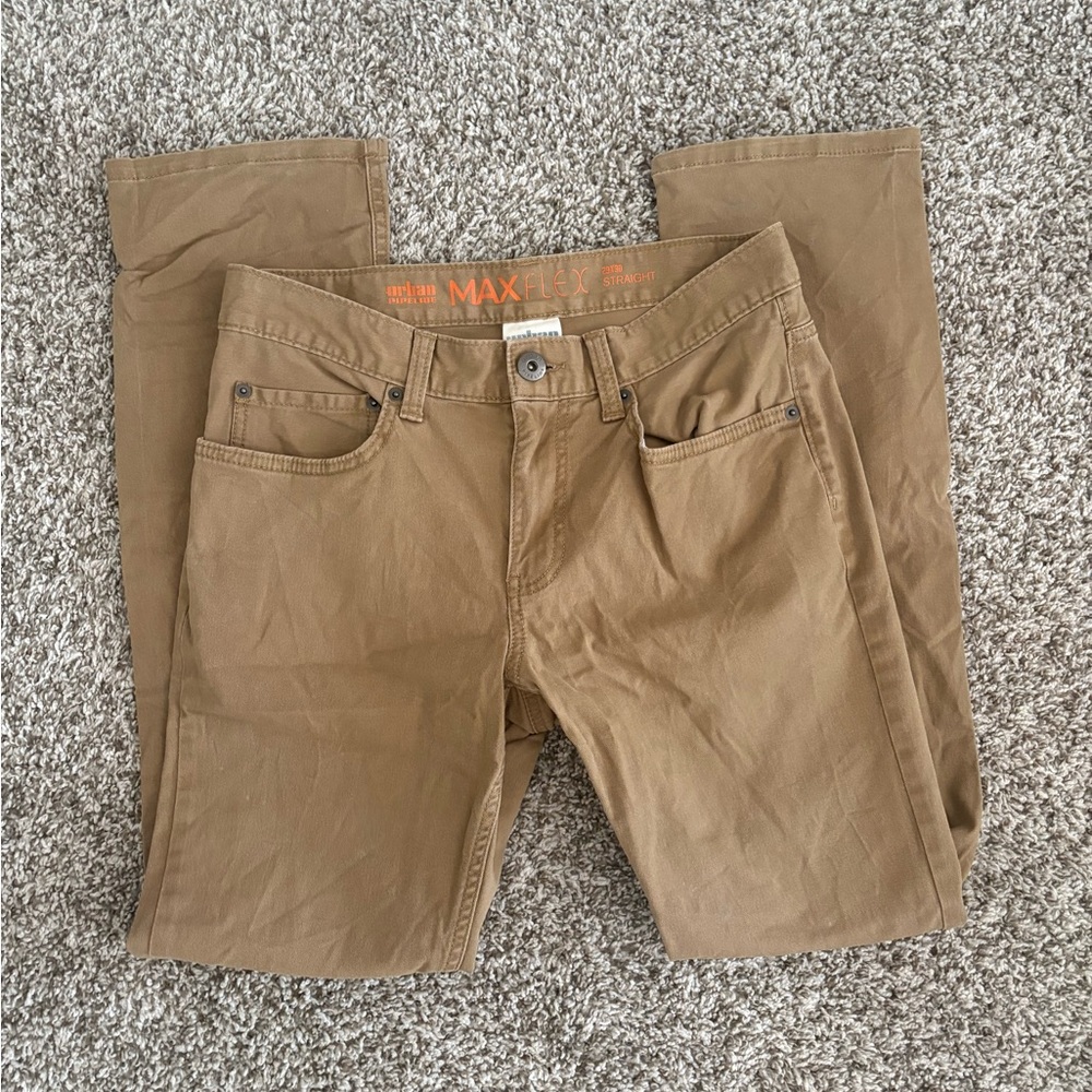 Urban Pipeline MaxFlex Straight Fit Pants in Tan with Orange Logo